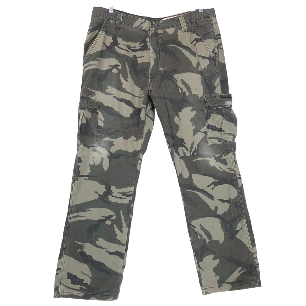 Wrangler Relaxed Fit Fleece Lined Camo Cargo Pants Mens 38x31 Green Utility